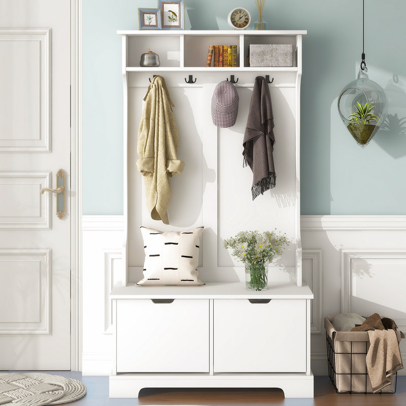Hall Tree With Bench Mudroom Storage Unit Hall Tree With Bench And Shoe Storage for Entryway White